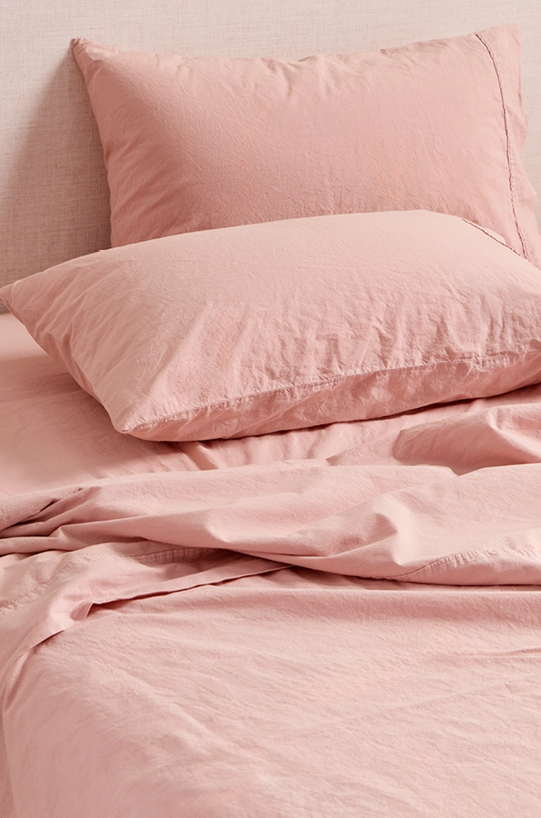Stonewash cotton pearl blush sheet set.